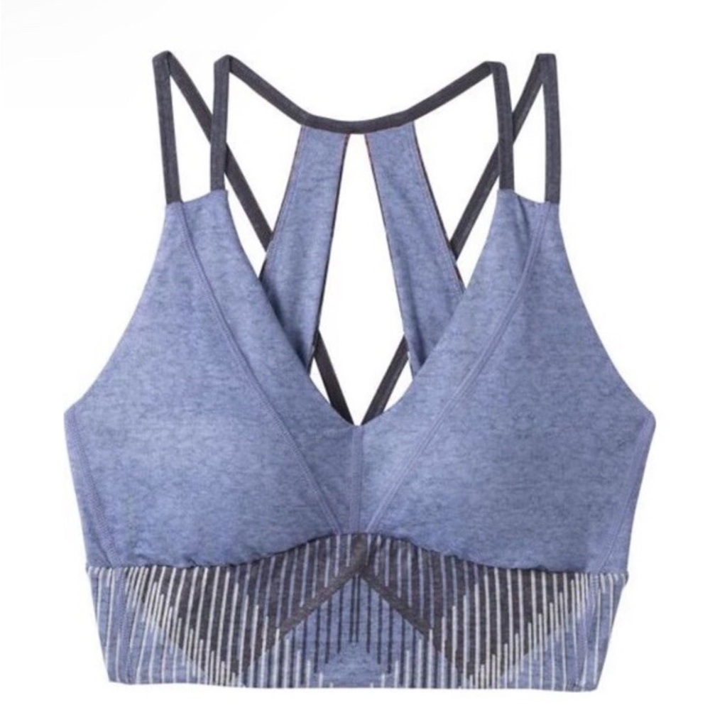 Prana Yoga Sports Bra large Blue Quartzite Crop Strappy Racerback Lightly Lined